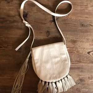 nude faux leather/ leather fringe Crossbody bag
